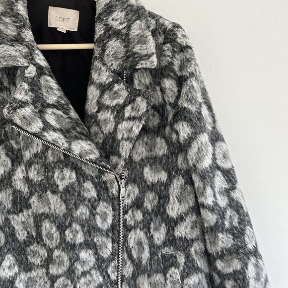 LOFT Coat MP M Medium Petite Leopard Animal Print Asymmetric Zipper Wool Blend - Picture 3 of 7
